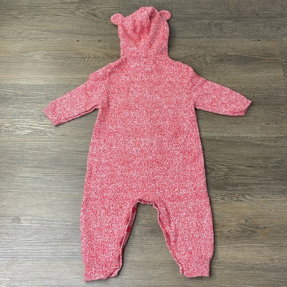Gap Baby Red Heathered Hooded Bear Ears Winter Knit Romper Size 6-9 Months - Picture 5 of 6